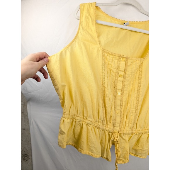 Cotton Peplum Blouse Lace Pintuck Button Yellow XL Boho Romantic Cottagecore Y2K - Picture 3 of 9